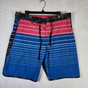 Oakley Surftech Ripstop Boardshorts 38 Blue Pink Stripe Swim Trunks Surf‎